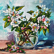 Картины и панно handmade. Livemaster - original item A sprig of a blooming apple tree oil painting Painting flowers of an apple tree. Handmade.
