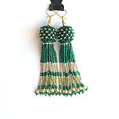 Украшения handmade. Livemaster - original item Long green beaded tassels earrings Christmas. Handmade.