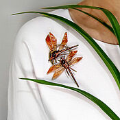 Украшения handmade. Livemaster - original item Brooch-pin: Copper Dragonflies (glass and polymer clay). Handmade.