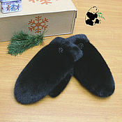 Аксессуары handmade. Livemaster - original item Selemeneva mink mitten gloves for women. Black.. Handmade.