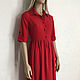 Красное платье рубашка. Летнее платье в горошек. Платье миди, Платья, Санкт-Петербург,  Фото №1