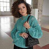 Одежда handmade. Livemaster - original item Jerseys: Women`s handmade sweater with braids in turquoise color. Handmade.