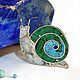 Brooch `Snail` ARIEL - Alena - Moscow MOSAIC Brooch with malachite Brooch with turquoise Brooch with mother of pearl brooch Copyright Mosaic from natural stones
