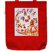 Русский стиль handmade. Livemaster - original item Folk Souvenirs: shopper: Red bag with an author`s print. Handmade.