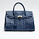 Roomy women's bag made of crocodile leather in blue, Classic Bag, St. Petersburg,  Фото №1