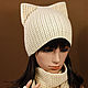 Order Set: hat with ears, scarf, knitted women's mitts. Space Cat Knitting. Livemaster. . Caps Фото №3
