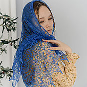 Аксессуары handmade. Livemaster - original item Cornflower shawl openwork knitted linen. Handmade.
