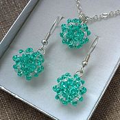 Украшения handmade. Livemaster - original item Pendant and earrings beaded turquoise mint twin chain. Handmade.
