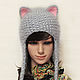 Hat with Cat ears knitted fluffy white female. Caps. Space Cat Knitting. My Livemaster. Фото №5