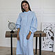 Linen dress with a blue stand-up collar. Dresses. molinialife. My Livemaster. Фото №4