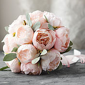 Свадебный пионовый букет невесты из искусственных тканевых цветов