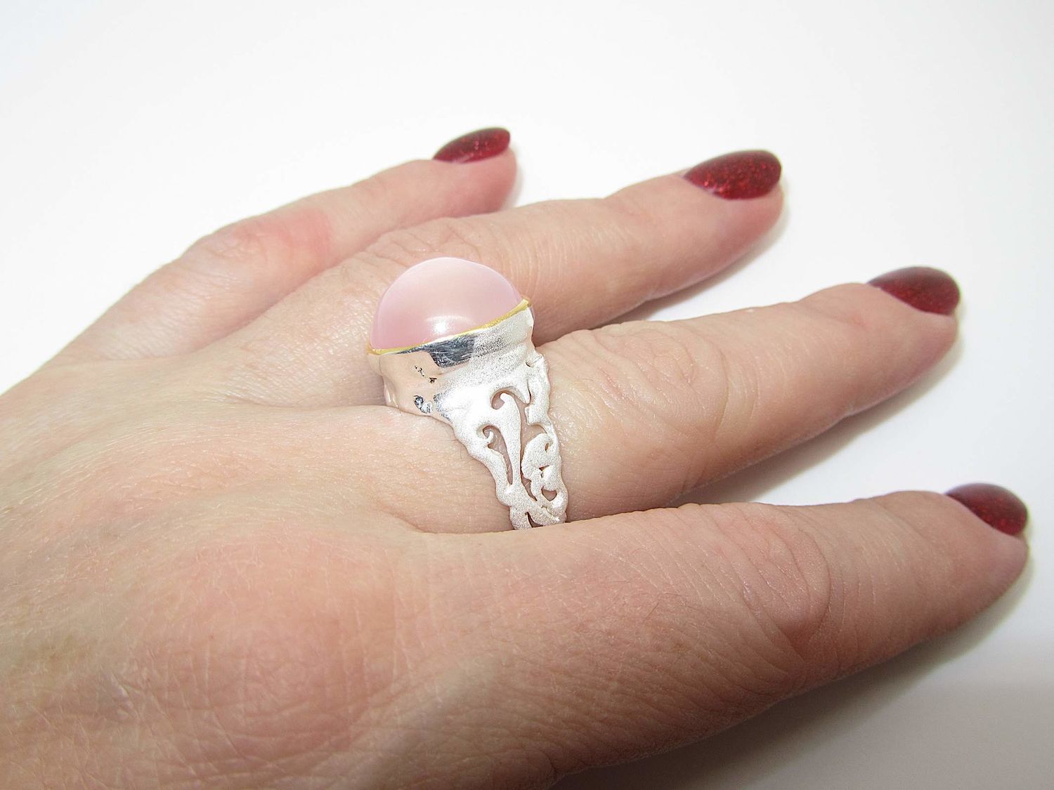 Кольцо с розовым кварцем серебряное, р-р 17.35, Кольца, Самара,  Фото №1