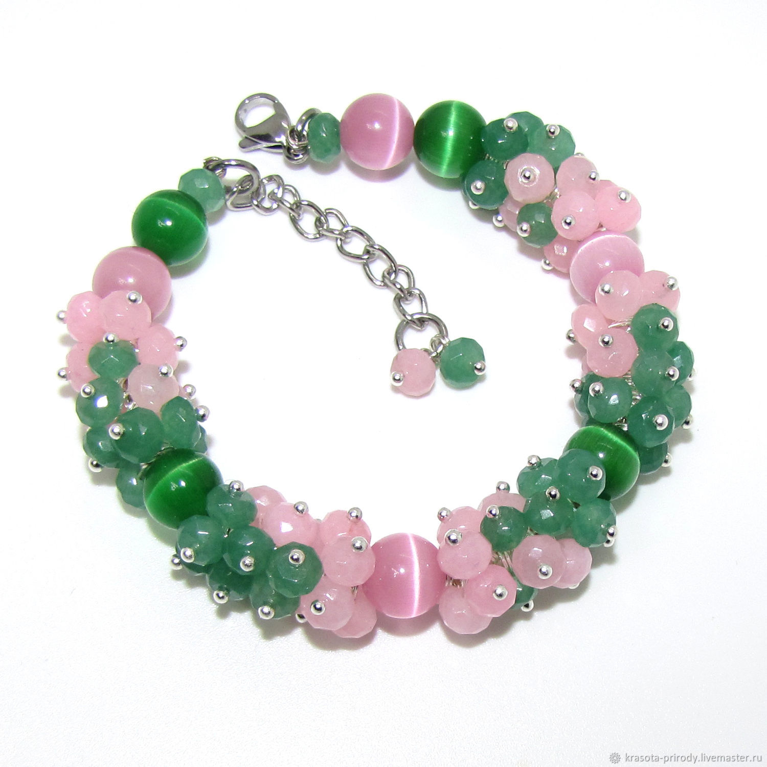 Bracelet made of beads and stones pink and green, Bead bracelet, Moscow,  Фото №1
