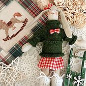 Куклы и игрушки handmade. Livemaster - original item Soft toys: Bunny in winter clothes, with a sleigh and a Christmas tree.. Handmade.
