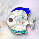 Fish brooch. Brooch with turquoise, lapis lazuli, malachite, mother of pearl, Brooches, Moscow,  Фото №1