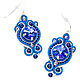 Soutache earrings 'azure' blue crystals and pearls Swarovski, Earrings, St. Petersburg,  Фото №1