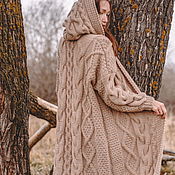 Одежда handmade. Livemaster - original item cardigans: Women`s knitted coat with a hood oversize beige to order. Handmade.