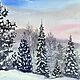 Frosty snowy morning painting landscape watercolor, Pictures, Kemerovo,  Фото №1