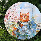Картины и панно handmade. Livemaster - original item Bonjour Paris - Painting on round canvas. Handmade.