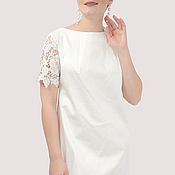 Одежда handmade. Livemaster - original item Short white cotton dress with lace. Handmade.