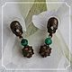 Bronze skull and malachite earrings, Subculture decorations, Smolensk,  Фото №1