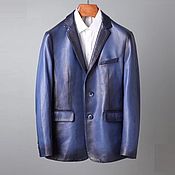 Мужская одежда handmade. Livemaster - original item Men`s jacket, made of genuine calf leather, in dark blue color.. Handmade.