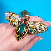 Украшения handmade. Livemaster - original item Brooch Moth Butterfly emerald gold made of beads. Handmade.