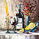 Картина маслом Натюрморт с вином Бокал вина лимон, Картины, Краснодар,  Фото №1