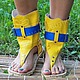 High sandals in Yellow textured leather Croco blue. All sizes are available to order!
