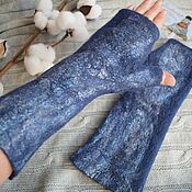 Аксессуары handmade. Livemaster - original item Felted mitts,warm woolen mitts made of natural wool blue. Handmade.
