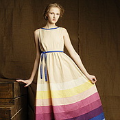 Одежда handmade. Livemaster - original item Gown tiered summer long linen beige stripe for summer. Handmade.