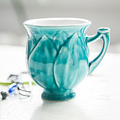 Посуда handmade. Livemaster - original item Turquoise flower. Cup handmade ceramics. Handmade.