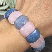 Украшения handmade. Livemaster - original item Natural rose quartz and aquamarine bracelet. Handmade.