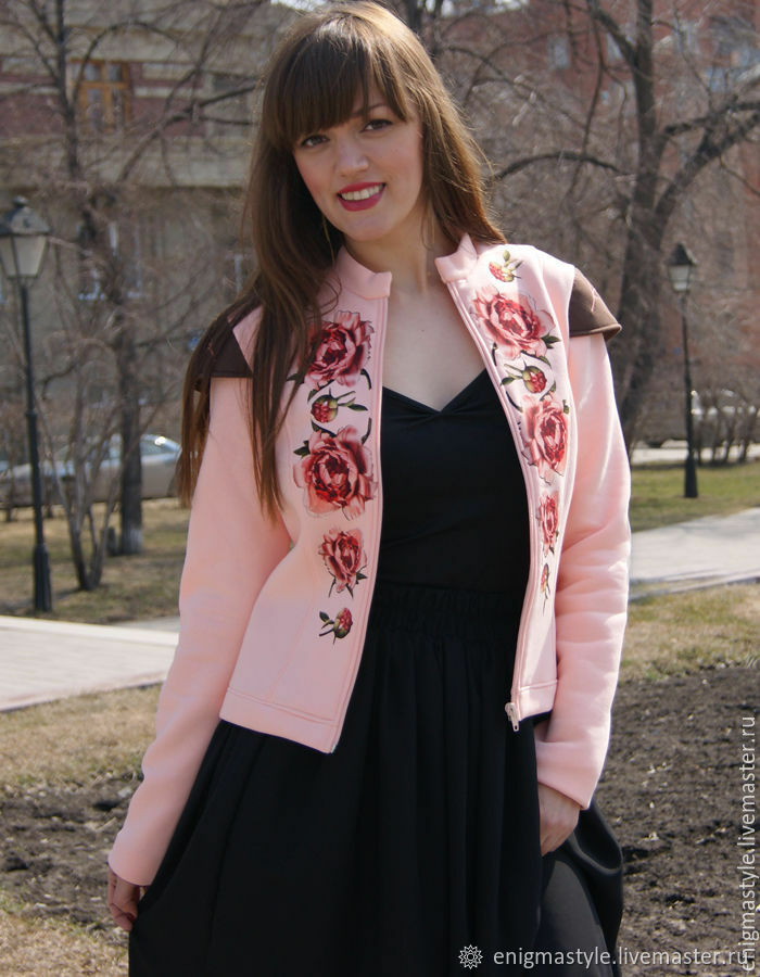 Pink jacket with zipper Peonies, warm jacket with fleece, Sweater Jackets, Novosibirsk,  Фото №1