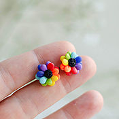 Украшения handmade. Livemaster - original item Stud earrings rainbow daisy (black middle) handmade. Handmade.
