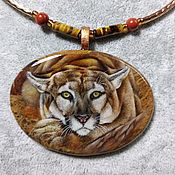 Украшения handmade. Livemaster - original item Pendant: pendant with lacquer miniature Puma. Handmade.