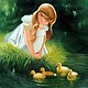 Картина Девочка на озере с уточками,  масло, Картины, Москва,  Фото №1