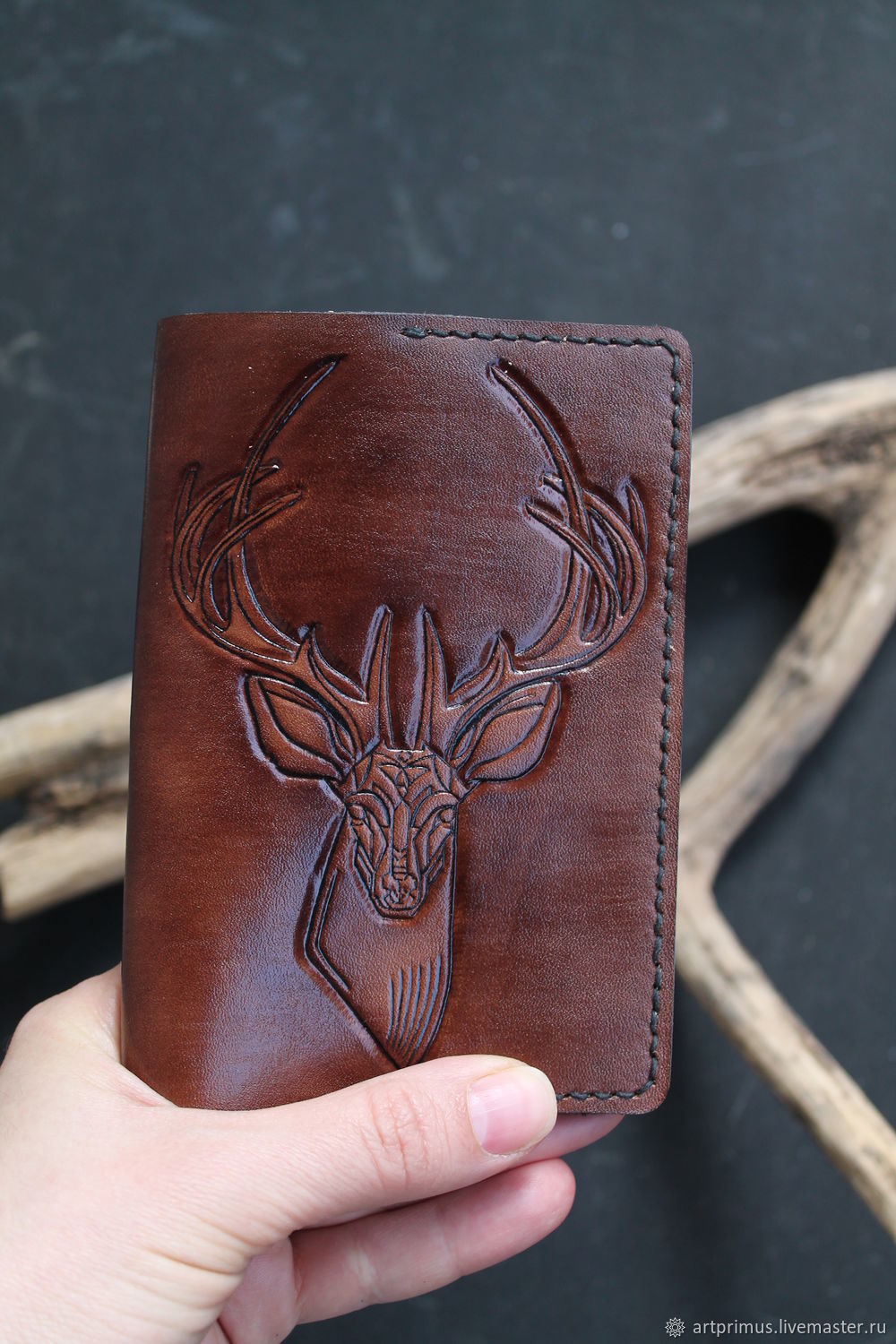 Leather passport cover 'Deer' embossing, Cover, Voronezh,  Фото №1