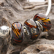 Материалы для творчества handmade. Livemaster - original item Tiger - set 3 lampwork Branzuletka beads - charms bracelet. Handmade.