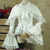 Одежда ручной работы. Ярмарка Мастеров - ручная работа Victorian  White Lace Ruffle Blouse with Cape. Handmade.