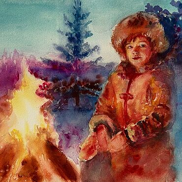 Картины и панно ручной работы. Ярмарка Мастеров - ручная работа Вечер у костра. Handmade.