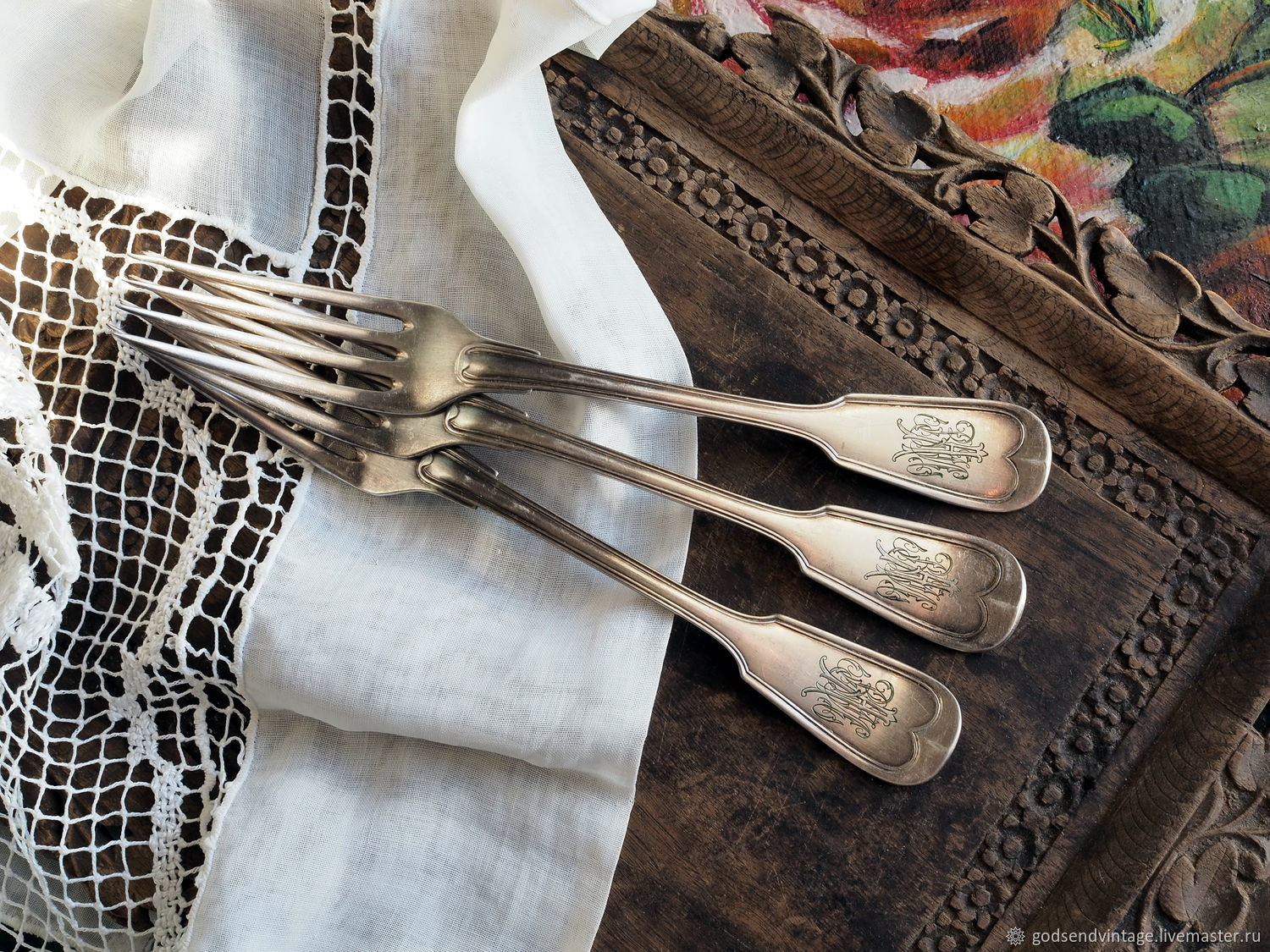 Table forks made of nickel silver, Morozov, before 1917, Vintage Cutlery, St. Petersburg,  Фото №1