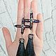 Earrings-brush: Petrol cross. Tassel earrings. elena (luxus-stil). Online shopping on My Livemaster.  Фото №2