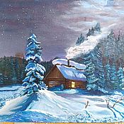 Картины и панно handmade. Livemaster - original item Oil painting Winter landscape House in the forest. Handmade.
