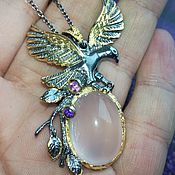 Украшения handmade. Livemaster - original item Clear Falcon pendant with rose quartz. Handmade.