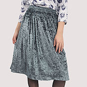 Одежда handmade. Livemaster - original item Grey-blue velvet skirt with elastic band. Handmade.