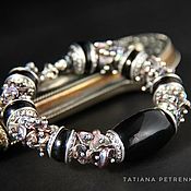 Coral bracelet elegance - coral, Topaz /smoky quartz