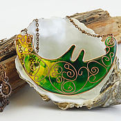 Necklace with amber and tourmaline art Nouveau. Mysterious forest