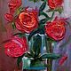 Натюрморт с цветами Красные розы Цветы в вазе. Картины. Ярмарка искусства. Интернет-магазин Ярмарка Мастеров.  Фото №2