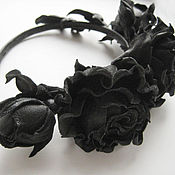 Украшения handmade. Livemaster - original item Jewelry made of leather flowers.Black leather headband BLACK ROSES-2. Handmade.